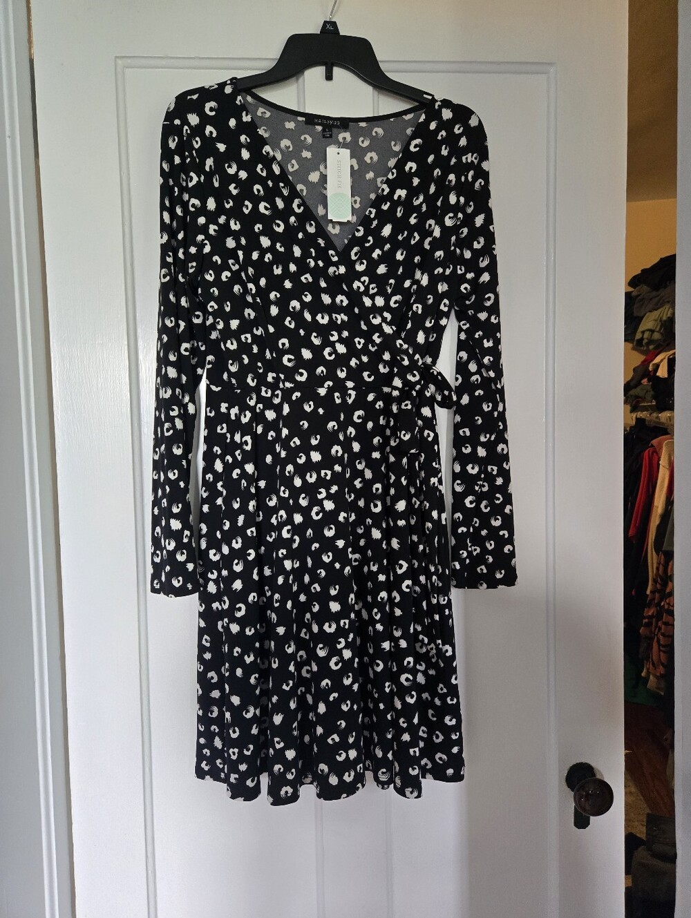 Black and White Long Sleeve Wrap Dress - Women's